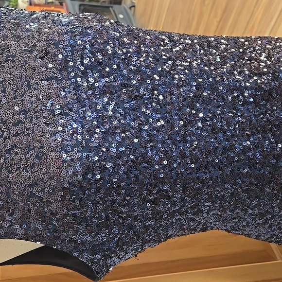 Badgley Mischka Sequin Cocktail Dress Navy Womens Size 14 - Picture 2 of 10